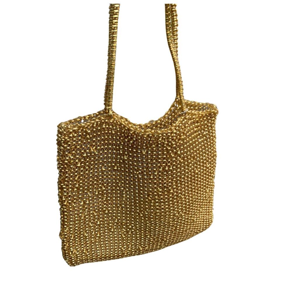 ANTEPRIMA Milan Champagne Gold Wire Bag Tote with Rhinestone Logo Charm - Picture 2 of 15